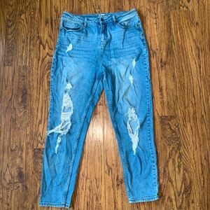 Hot Topic Mom Jeans Ankle Pants Blue Distressed Size 9 Holes Grunge Punk Y2K Rip